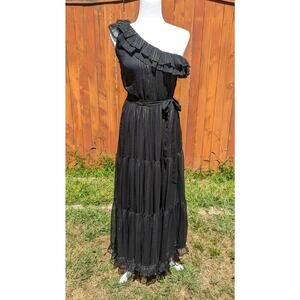 NWT Cabana Life Metallic One Shoulder Maxi Dress in Black Gold UPF Size L